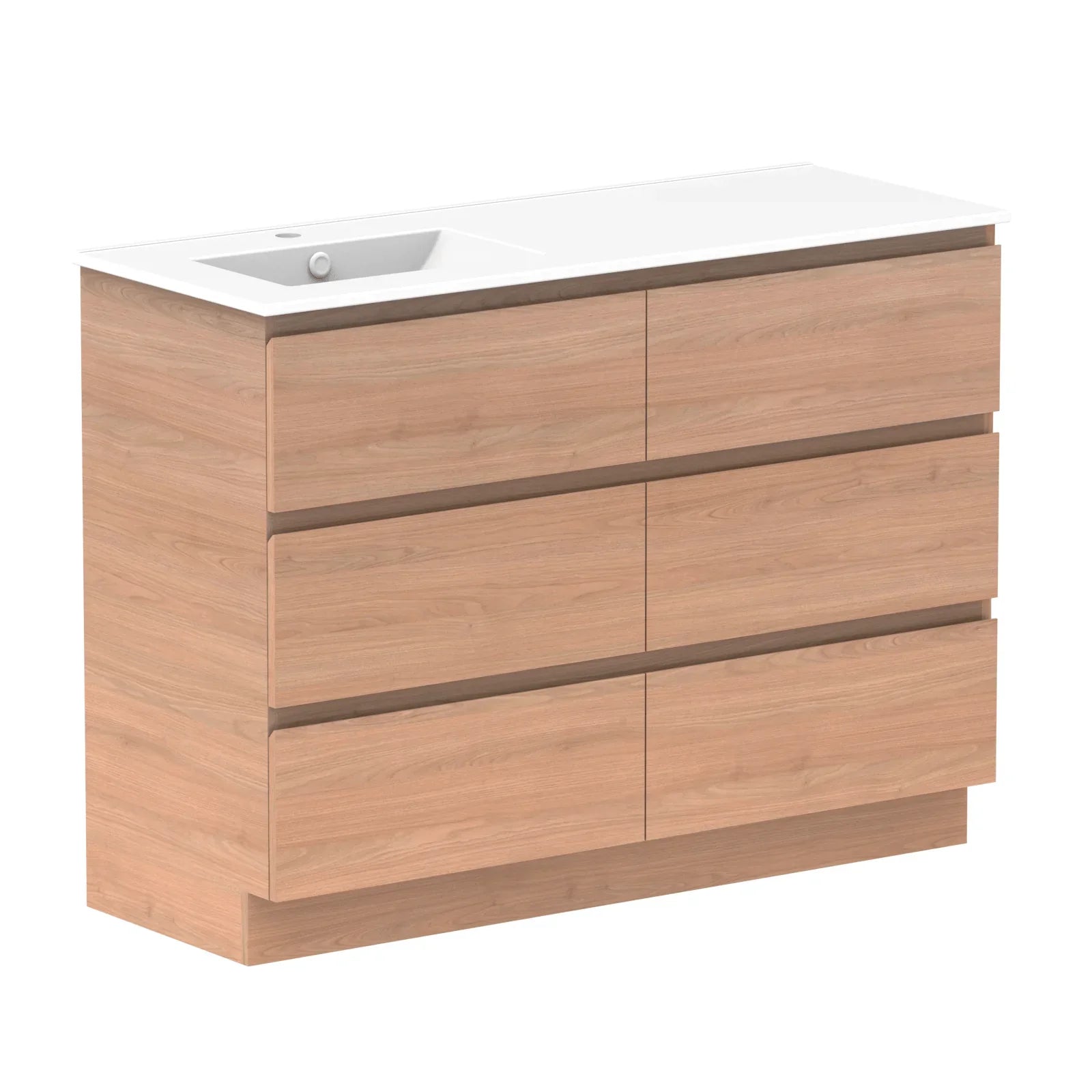 ADP Glacier Ceramic Freestanding Vanity All Drawers - Ideal Bathroom CentreGLLFAW1200WKLCE1200mmLeft Hand BasinLite Fresh White Interior