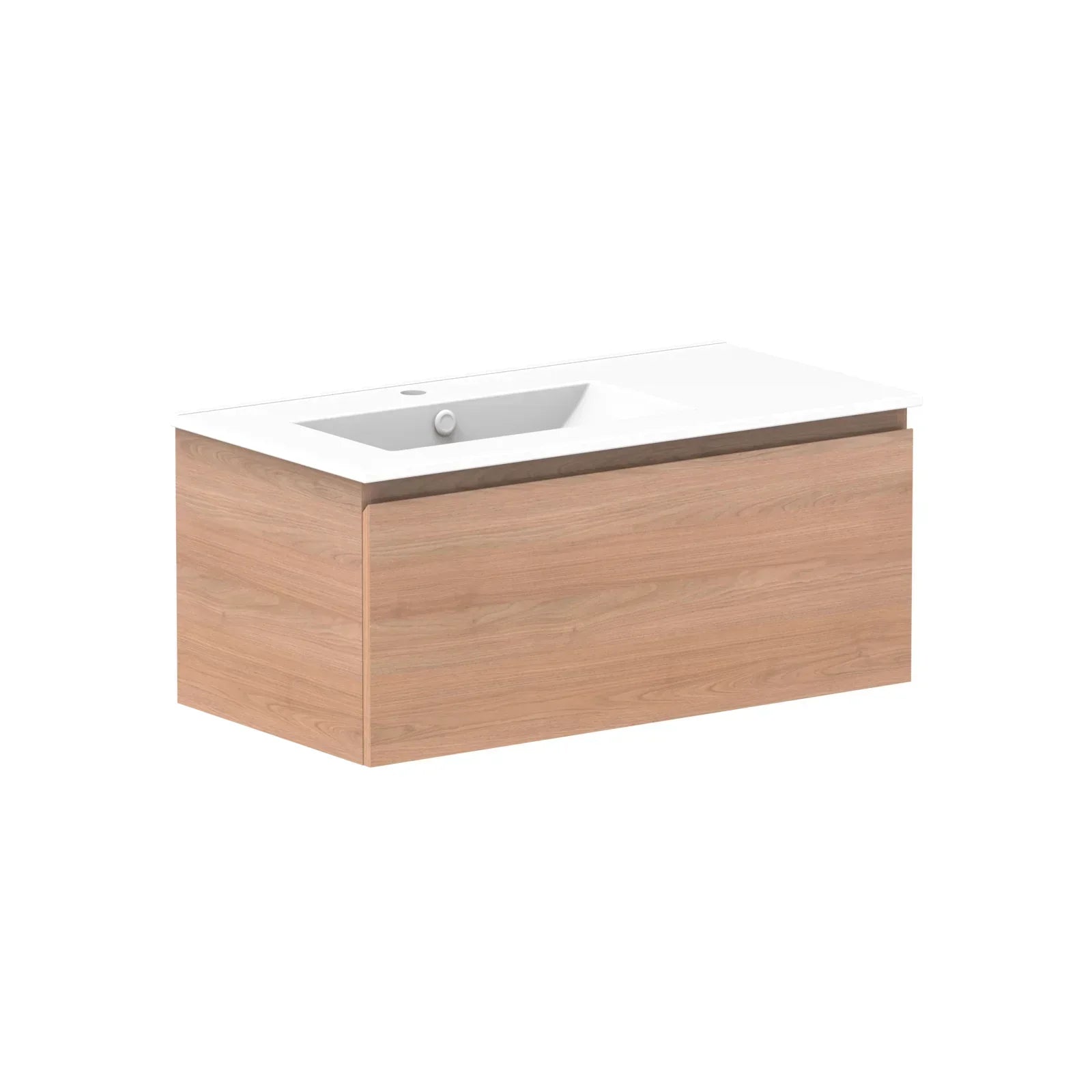 ADP Glacier All Drawer Slim Wall Hung Vanity - 900mm / Ceramic Moulded Top / Left Hand Bowl
