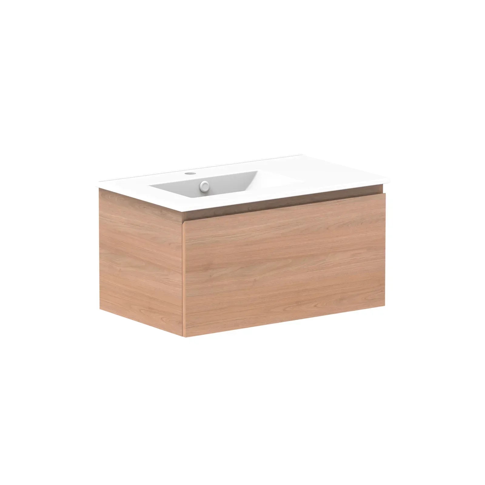ADP Glacier All Drawer Slim Wall Hung Vanity - 750mm / Ceramic Moulded Top / Left Hand Bowl