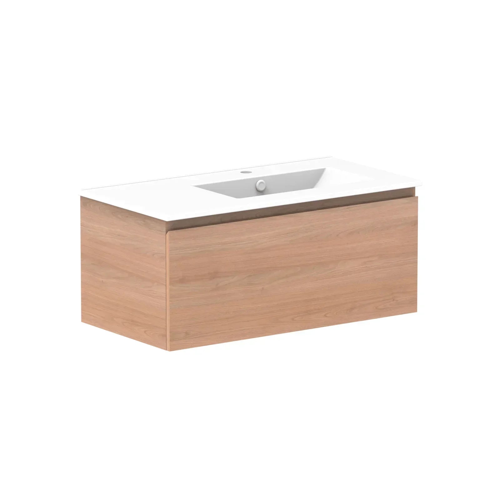 ADP Glacier All Drawer Slim Wall Hung Vanity - 900mm / Ceramic Moulded Top / Right Hand Bowl