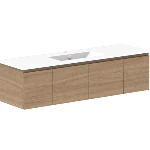 ADP Glacier Door and Drawer Slim Wall Hung Vanity - 1500mm / Ceramic Moulded Top / Centre Bowl