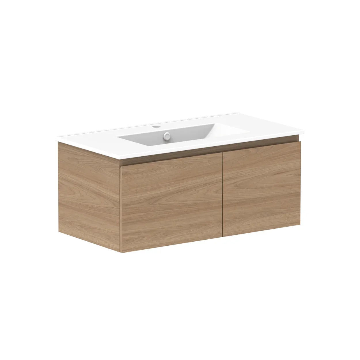 ADP Glacier Door and Drawer Slim Wall Hung Vanity - 900mm / Ceramic Moulded Top / Centre Bowl