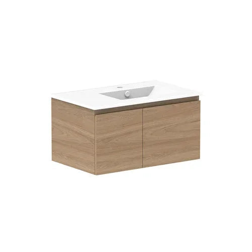 ADP Glacier Door and Drawer Slim Wall Hung Vanity - 750mm / Ceramic Moulded Top / Right Hand Bowl