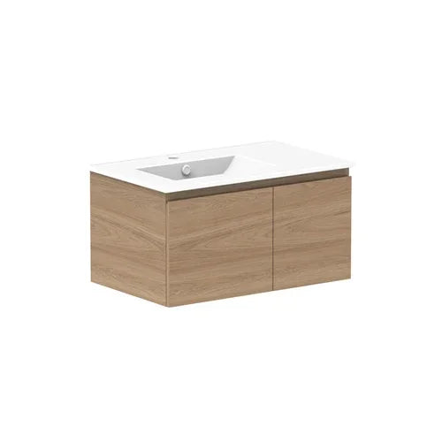 ADP Glacier Door and Drawer Slim Wall Hung Vanity - 750mm / Ceramic Moulded Top / Left Hand Bowl