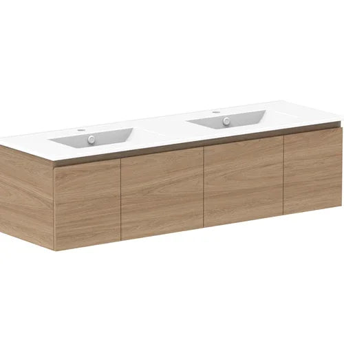 ADP Glacier Ceramic Slim Wall Hung Vanity Door & Drawer - Ideal Bathroom CentreGLLFCS1500WHDCP1500mmDouble Bowl BasinLite Fresh White Interior