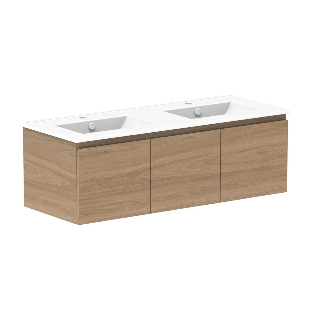 ADP Glacier Door and Drawer Slim Wall Hung Vanity - 1200mm / Ceramic Moulded Top / Double Bowl