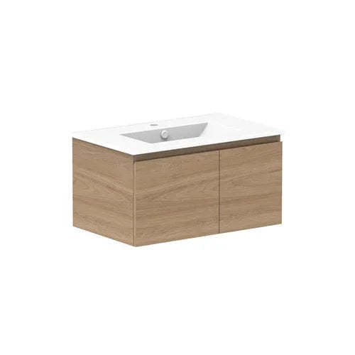 ADP Glacier Door and Drawer Slim Wall Hung Vanity - 750mm / Ceramic Moulded Top / Centre Bowl