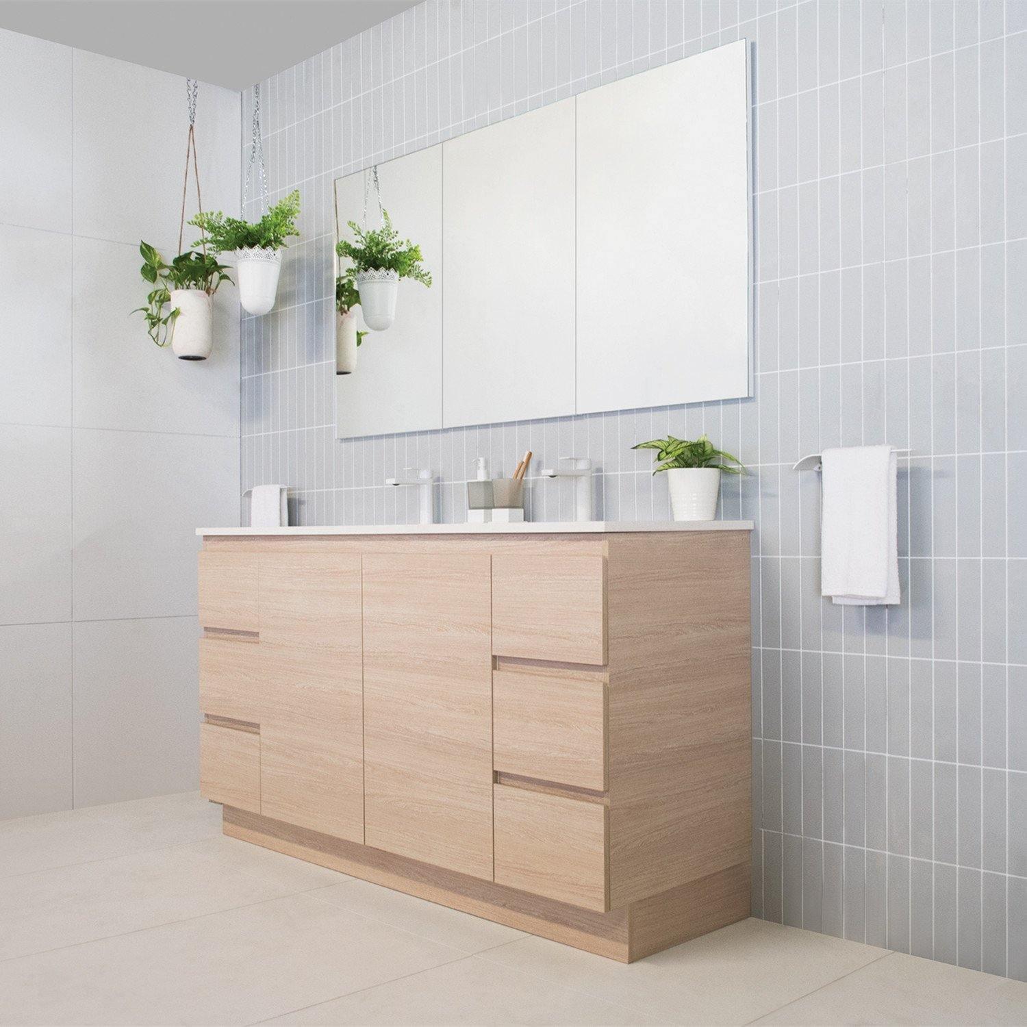 ADP Glacier Ceramic Trio Freestanding Vanity Door & Drawers - Ideal Bathroom CentreGLLFCW0750WKCCE750mmCentre BasinLite Fresh White Interior