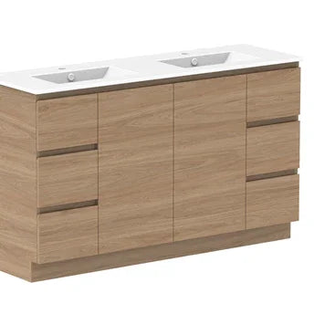 ADP Glacier Ceramic Trio Freestanding Vanity Door & Drawers - Ideal Bathroom CentreGLLFCW1500WKDCP1500mmDouble Bowl BasinLite Fresh White Interior