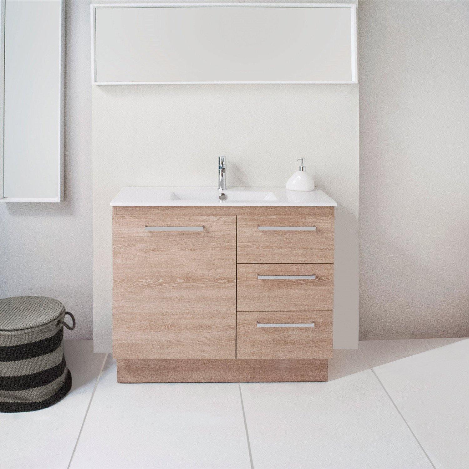 ADP Glacier Ceramic Trio Freestanding Vanity Door & Drawers - Ideal Bathroom CentreGLLFCW0750WKCCE750mmCentre BasinLite Fresh White Interior