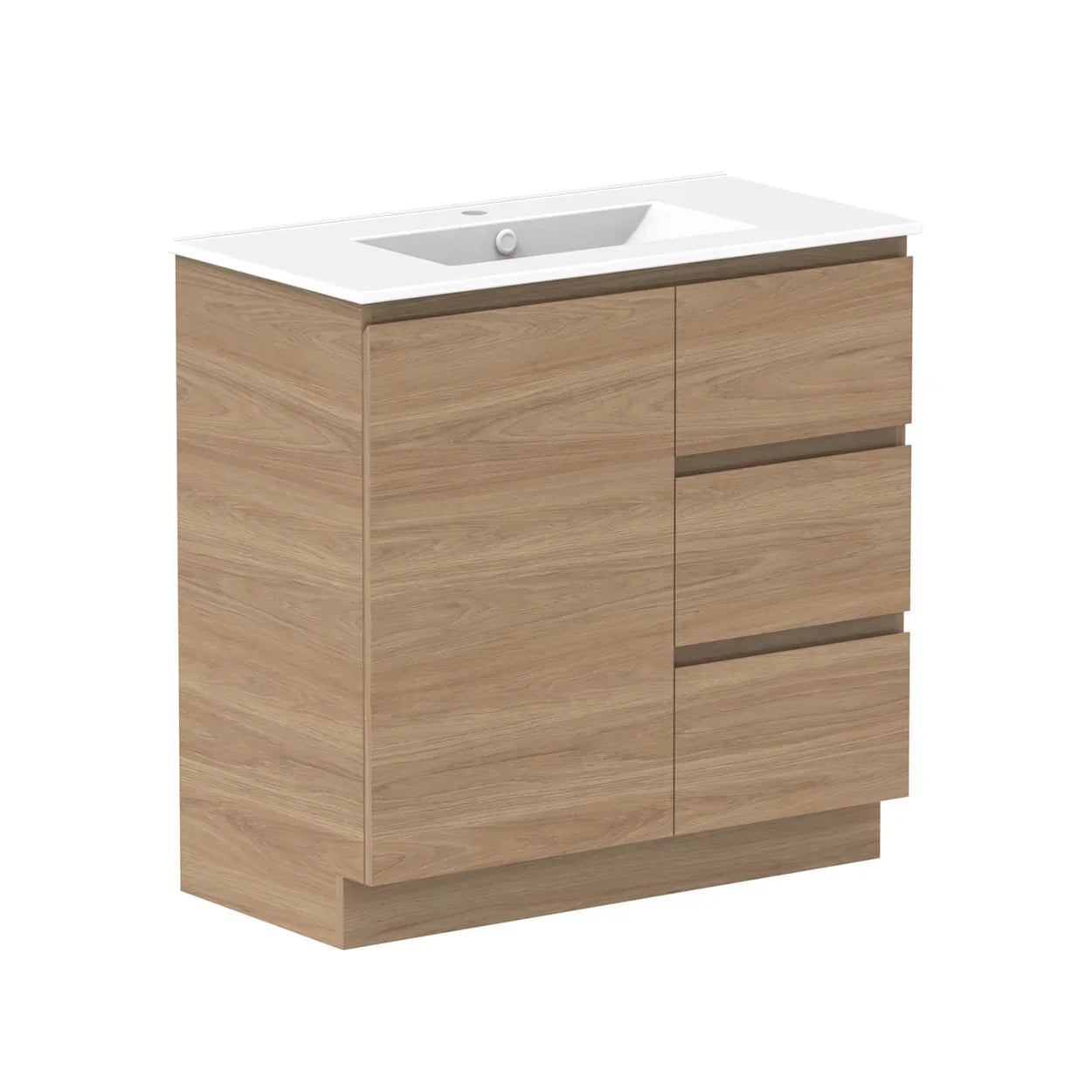 ADP Glacier Door and Drawer Trio Freestanding Vanity - 900mm / Ceramic Moulded Top / Centre Bowl