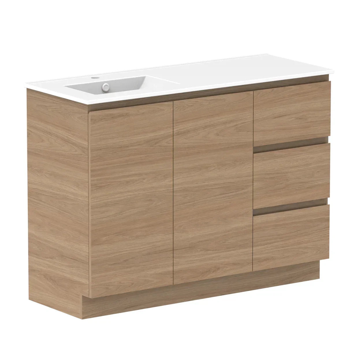 ADP Glacier Door and Drawer Trio Freestanding Vanity - 1200mm / Ceramic Moulded Top / Left Hand Bowl
