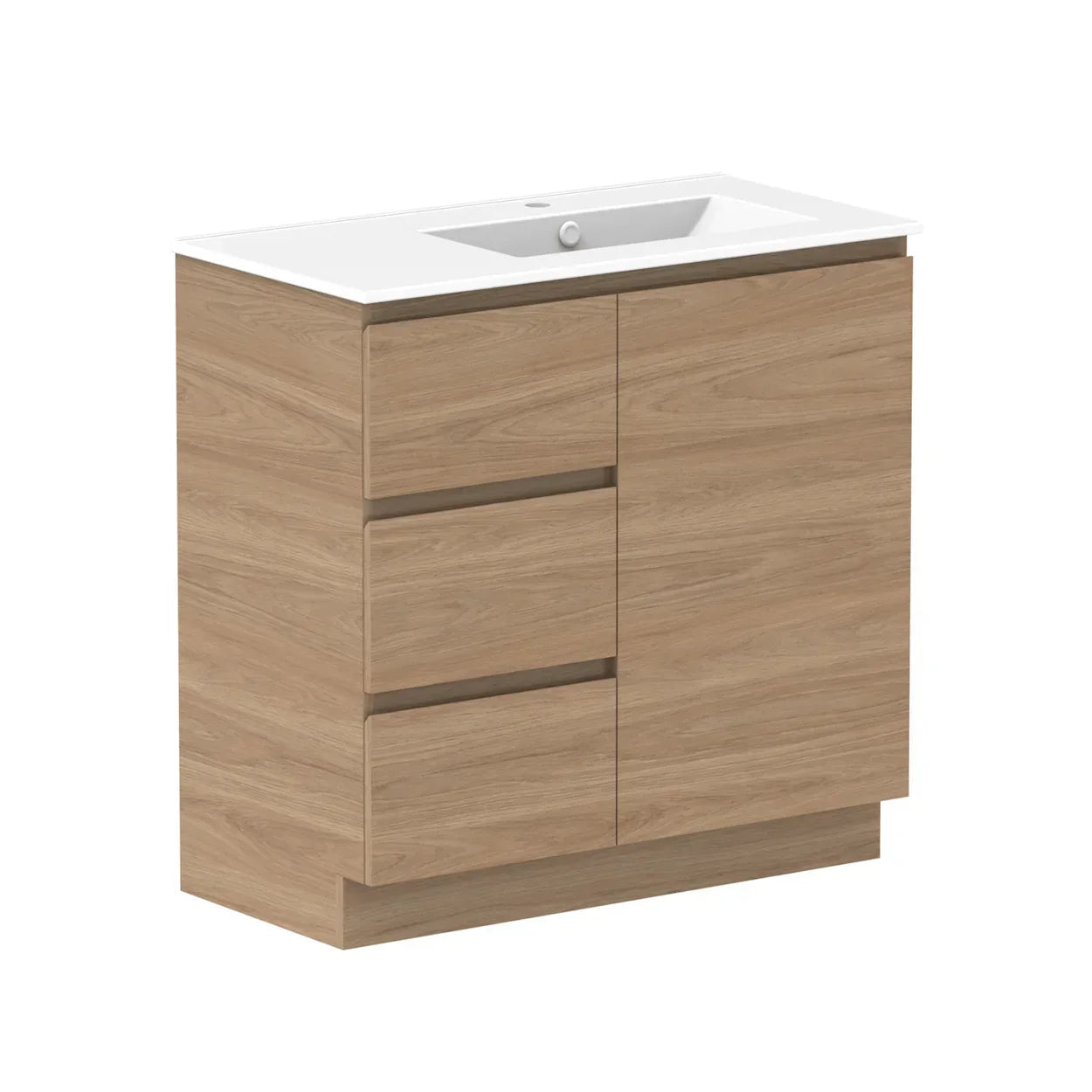 ADP Glacier Door and Drawer Trio Freestanding Vanity - 900mm / Ceramic Moulded Top / Right Hand Bowl