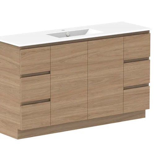 ADP Glacier Ceramic Trio Freestanding Vanity Door & Drawers - Ideal Bathroom CentreGLLFCW1500WKCCP1500mmCentre BasinLite Fresh White Interior