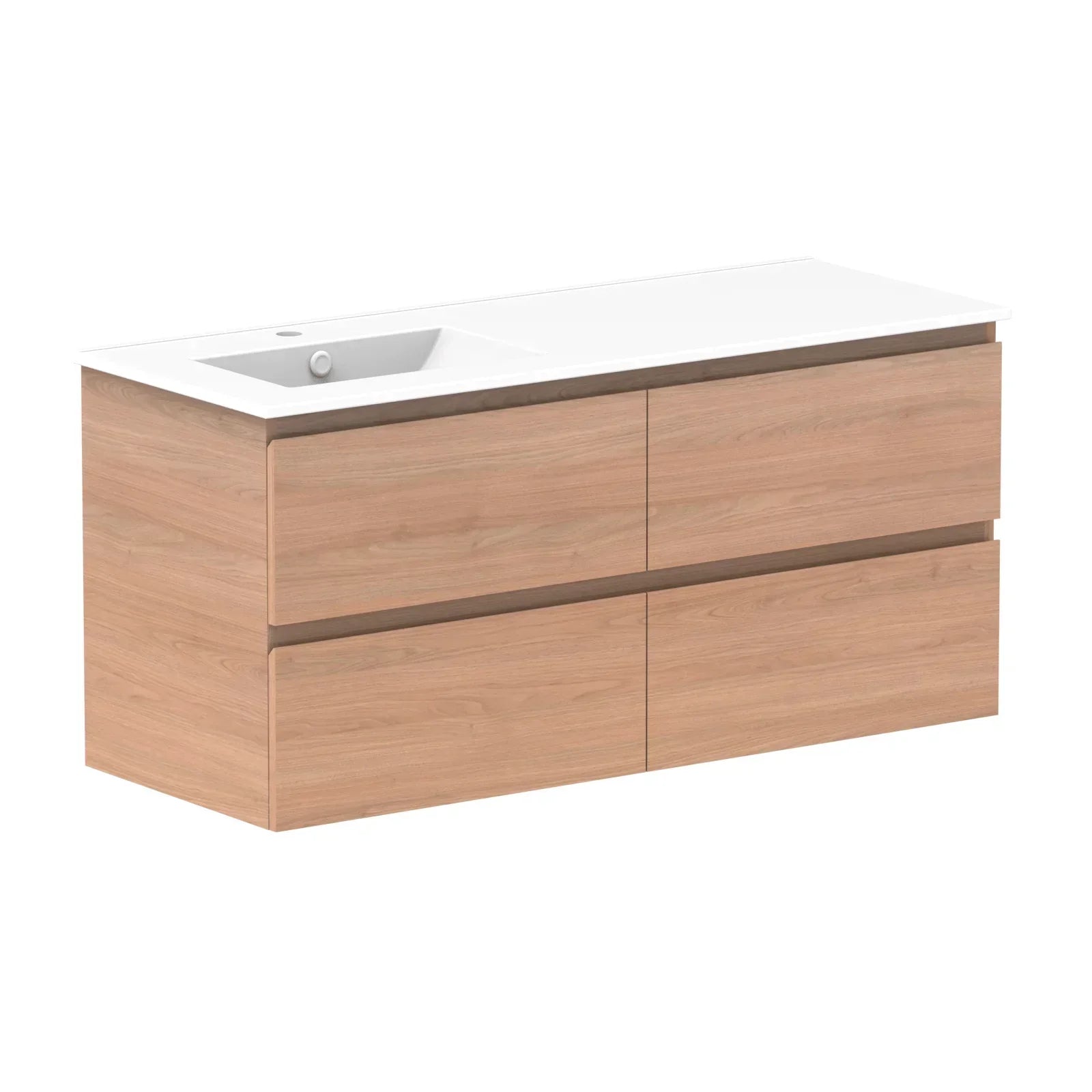 ADP Glacier All Drawer Twin Wall Hung Vanity - 1200mm / Ceramic Moulded Top / Left Hand Bowl