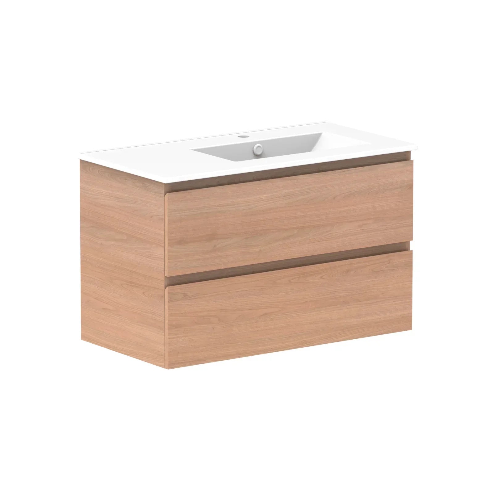 ADP Glacier All Drawer Twin Wall Hung Vanity - 900mm / Ceramic Moulded Top / Right Hand Bowl