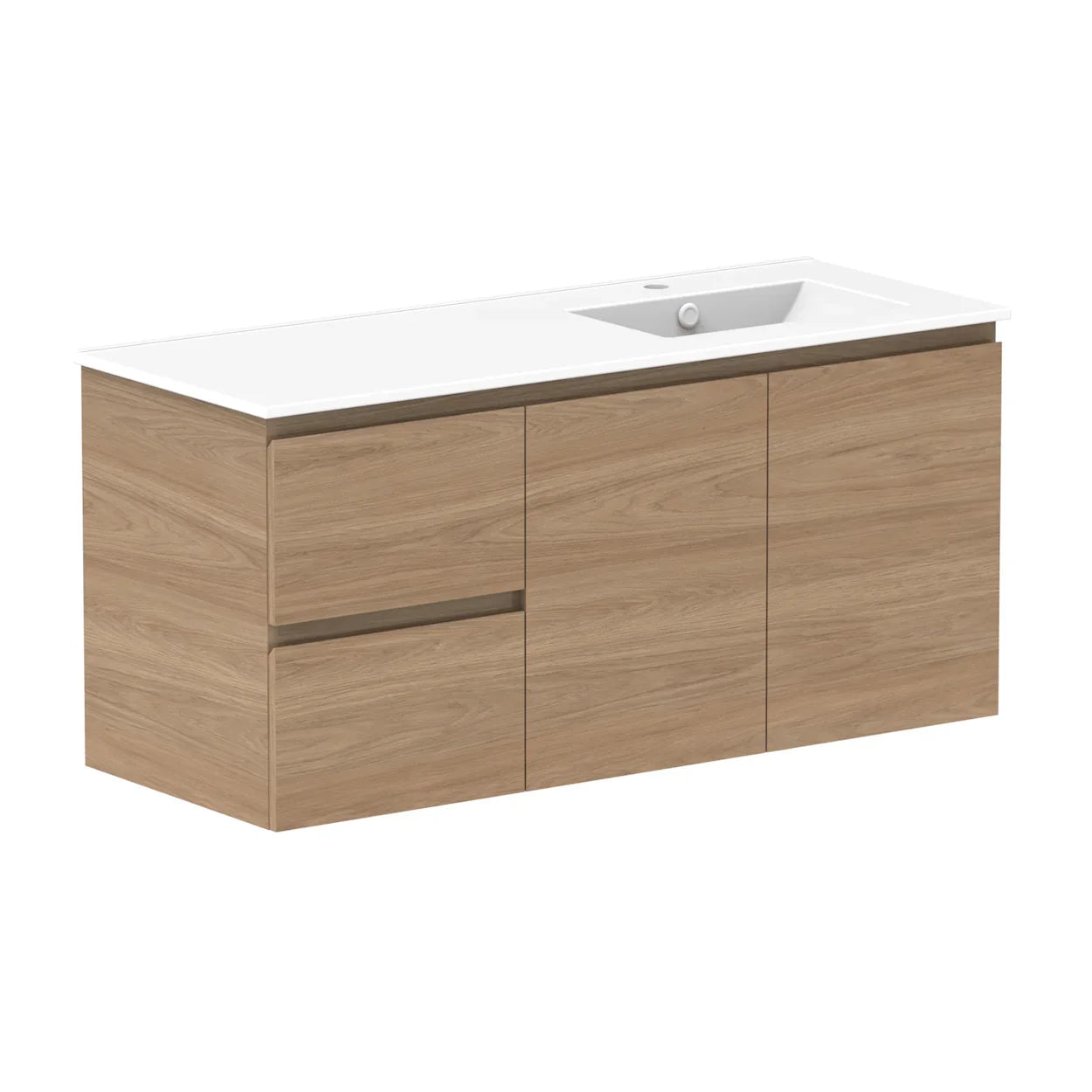 ADP Glacier Ceramic Twin Wall Hung Vanity Door & Drawers - Ideal Bathroom CentreGLLFCW1200WHRCP1200mmRight Hand BasinLite Fresh White Interior