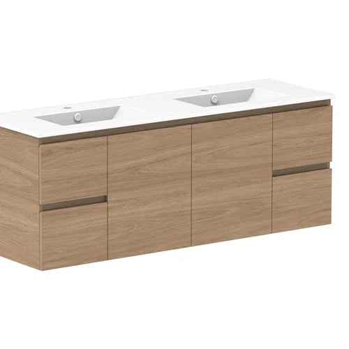 ADP Glacier Ceramic Twin Wall Hung Vanity Door & Drawers - Ideal Bathroom CentreGLLFCW1500WHDCP1500mmDouble Bowl BasinLite Fresh White Interior