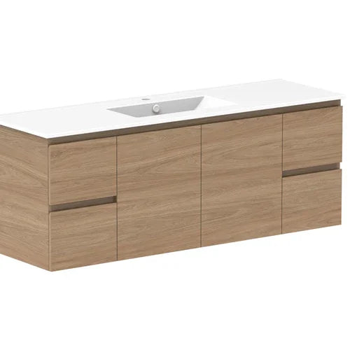 ADP Glacier Ceramic Twin Wall Hung Vanity Door & Drawers - Ideal Bathroom CentreGLLFCW1500WHCCP1500mmCentre BasinLite Fresh White Interior