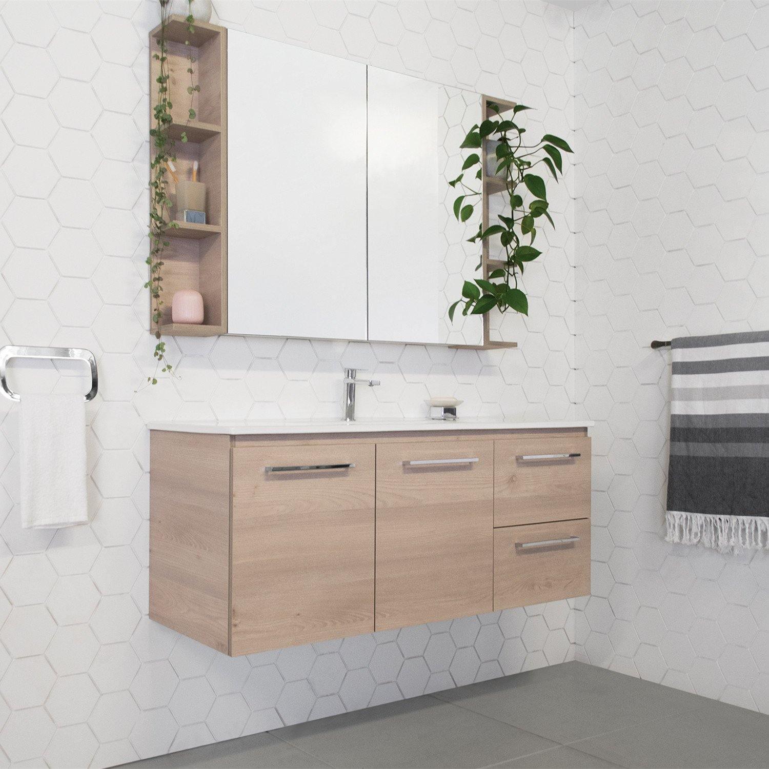 ADP Glacier Ceramic Twin Wall Hung Vanity Door & Drawers - Ideal Bathroom CentreGLLFCW0750WHCCE750mmCentre BasinLite Fresh White Interior