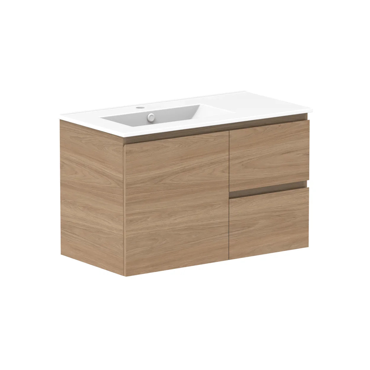 ADP Glacier Ceramic Twin Wall Hung Vanity Door & Drawers - Ideal Bathroom CentreGLLFCW0900WHLCP900mmLeft Hand BasinLite Fresh White Interior