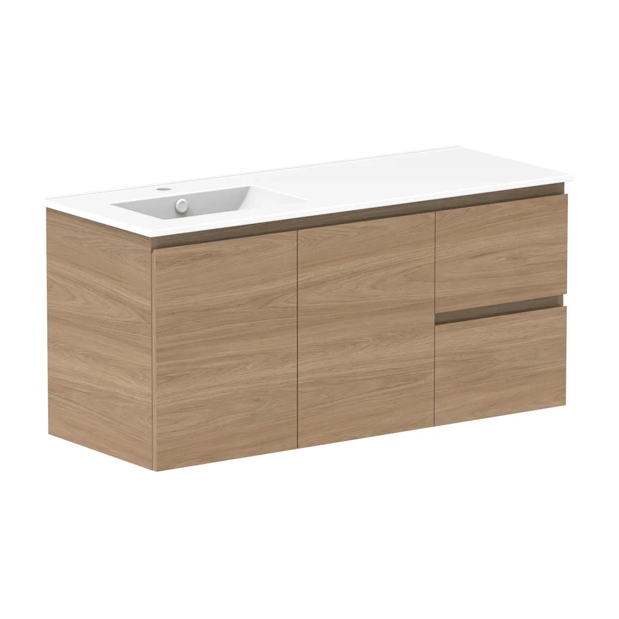 ADP Glacier Ceramic Twin Wall Hung Vanity Door & Drawers - Ideal Bathroom CentreGLLFCW1200WHLCP1200mmLeft Hand BasinLite Fresh White Interior