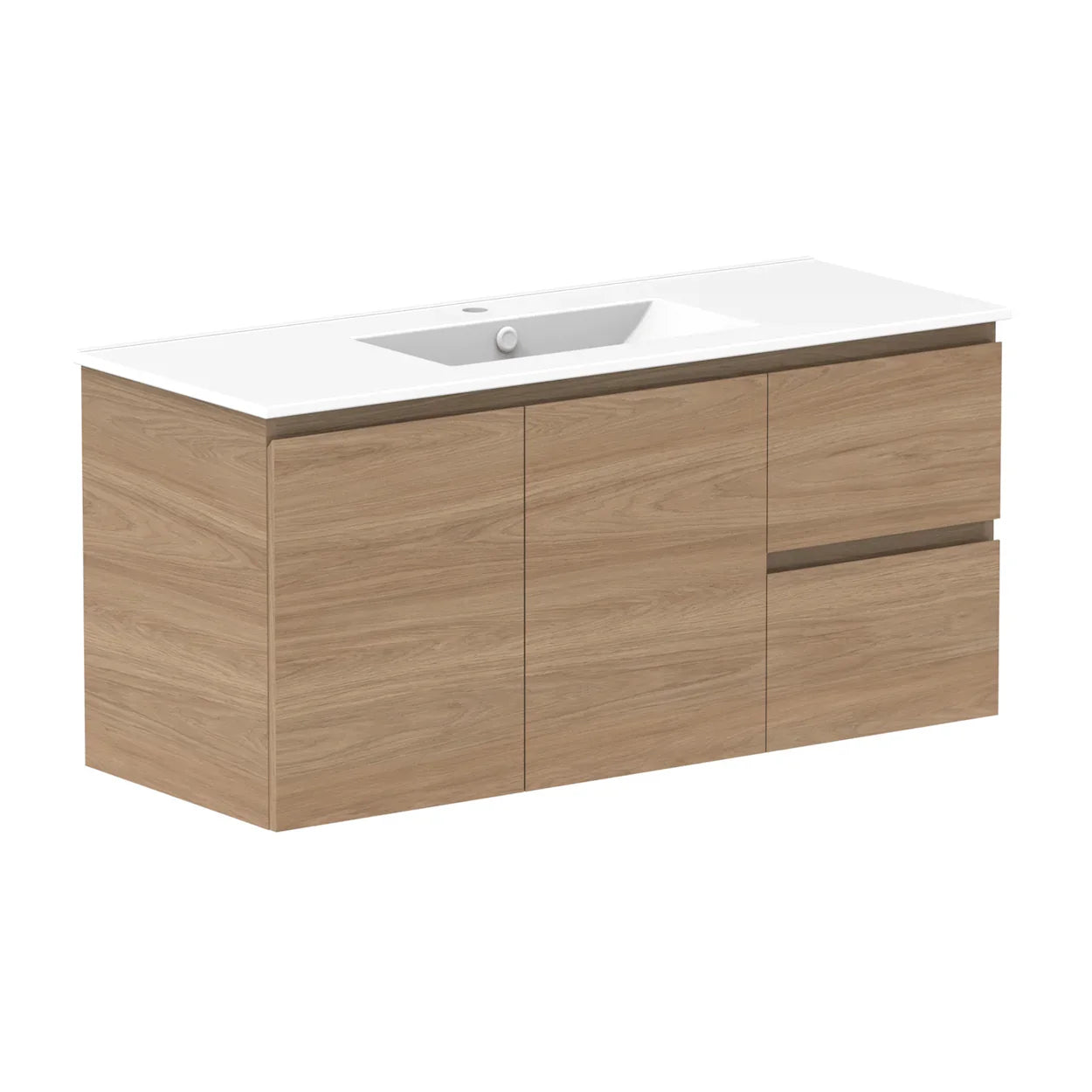 ADP Glacier Ceramic Twin Wall Hung Vanity Door & Drawers - Ideal Bathroom CentreGLLFCW1200WHCCP1200mmCentre BasinLite Fresh White Interior