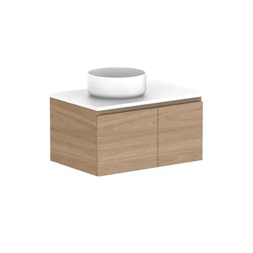 ADP Glacier Door and Drawer Slim Wall Hung Vanity - 750mm / Stone Benchtop / Left Hand Bowl