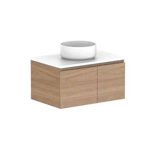 ADP Glacier Door and Drawer Slim Wall Hung Vanity - 750mm / Stone Benchtop / Centre Bowl