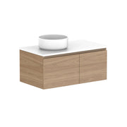 ADP Glacier Door and Drawer Slim Wall Hung Vanity - 900mm / Stone Benchtop / Left Hand Bowl