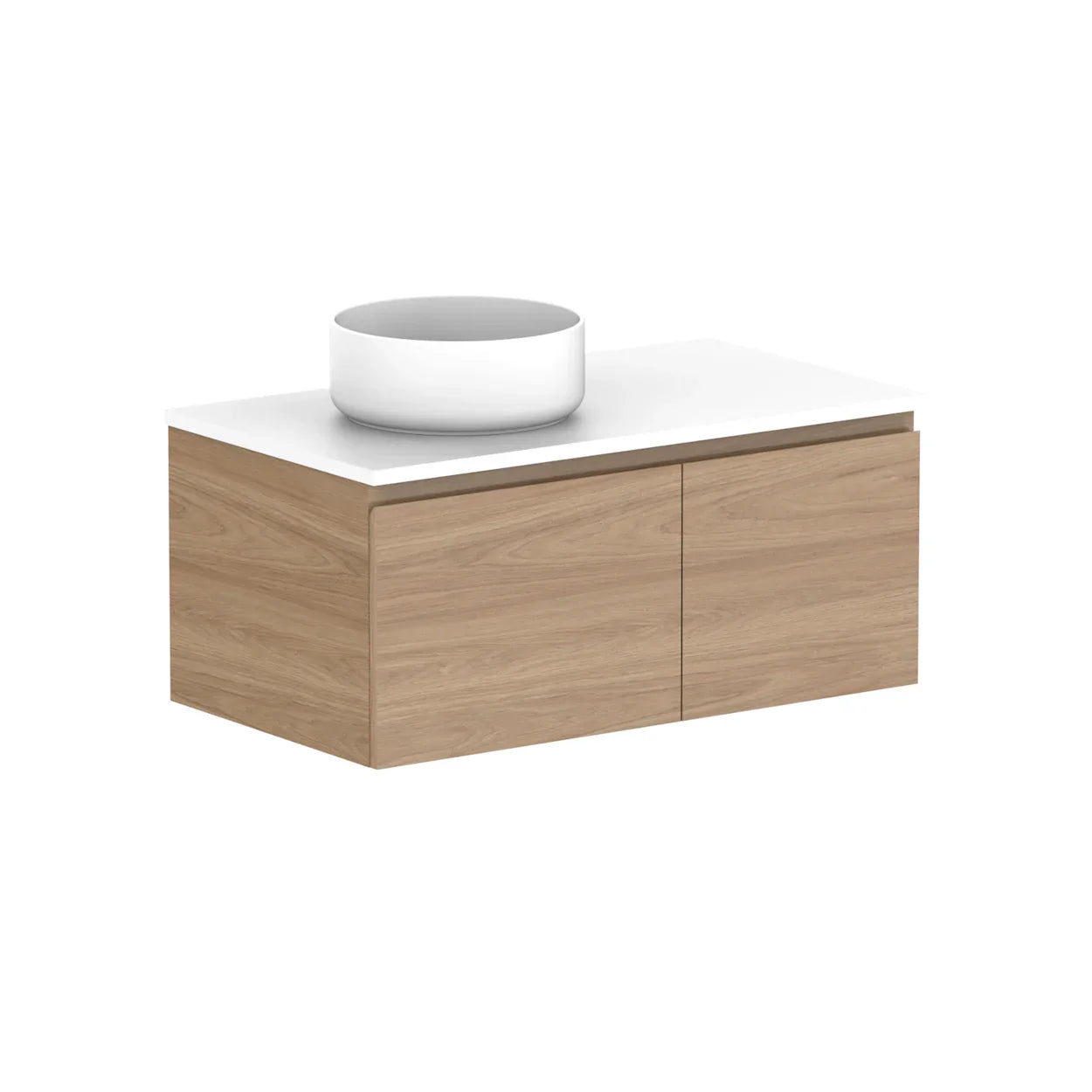 ADP Glacier Door and Drawer Slim Wall Hung Vanity - 900mm / Stone Benchtop / Left Hand Bowl
