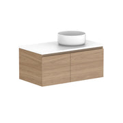 ADP Glacier Door and Drawer Slim Wall Hung Vanity - 900mm / Stone Benchtop / Right Hand Bowl