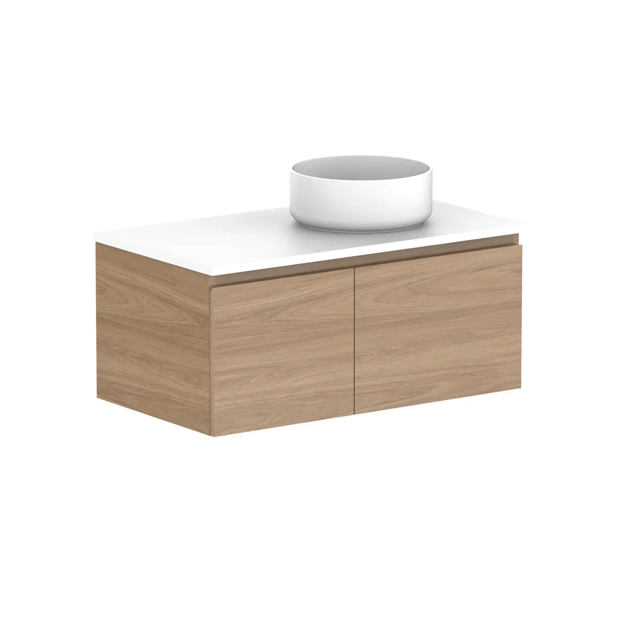 ADP Glacier Door and Drawer Slim Wall Hung Vanity - 900mm / Stone Benchtop / Right Hand Bowl
