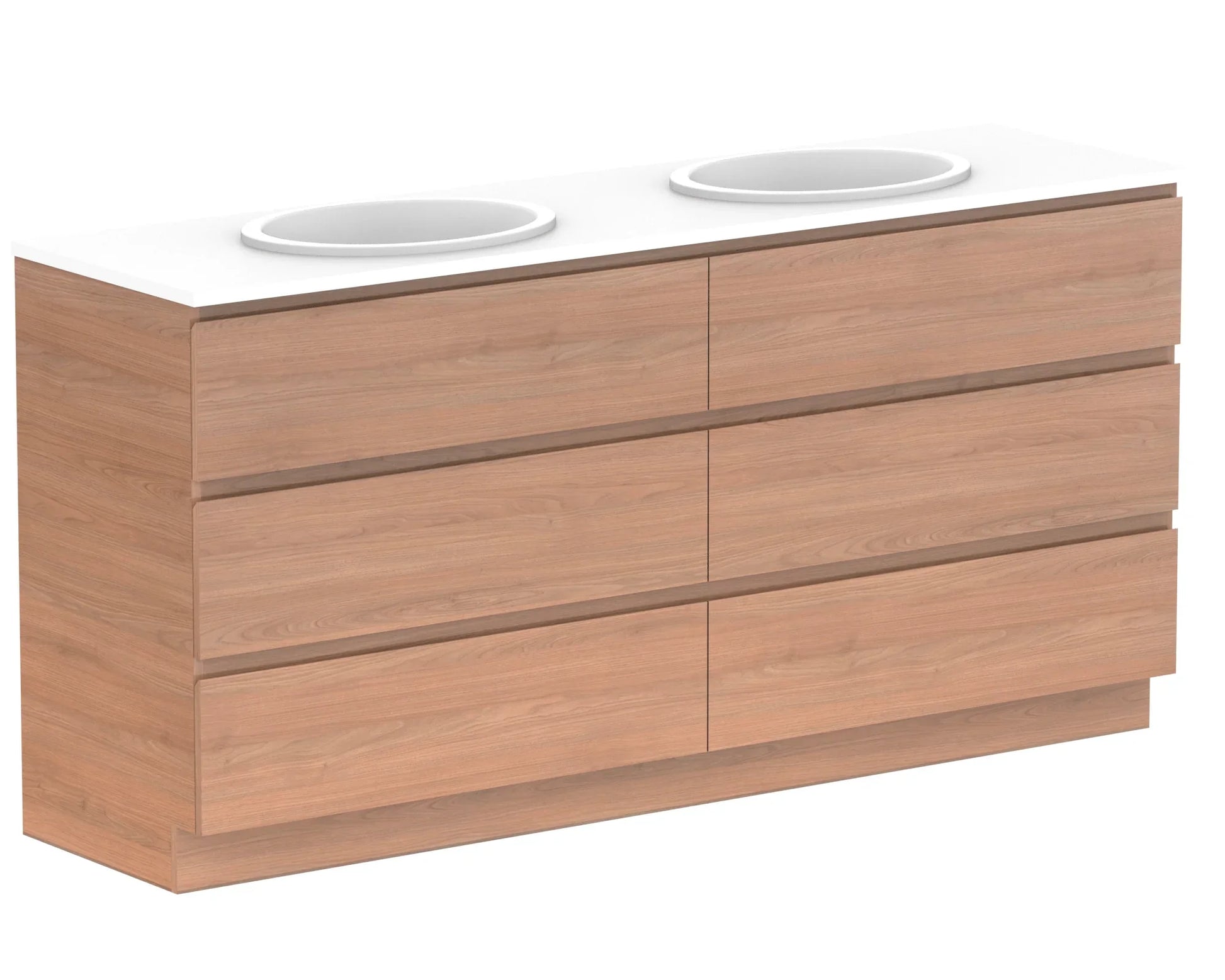 ADP Glacier Trio Custom 600 - 2400mm Freestanding Vanity All Drawer - Ideal Bathroom CentreGLLFAW1800WKDCP1501 - 1800mmDouble Bowl BasinLite Fresh White Interior