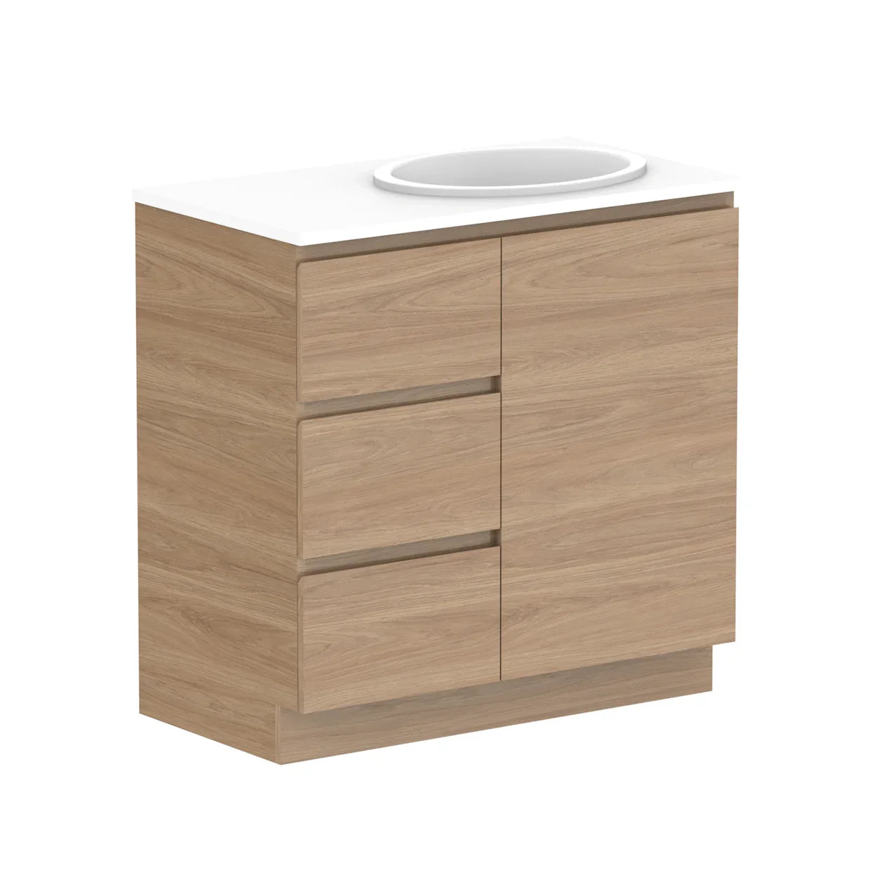 ADP Glacier Trio Custom 600 - 2400mm Freestanding Vanity Door & Drawer - Ideal Bathroom CentreGLLFCW0900WKRCP751 - 900mmRight Hand BasinLite Fresh White Interior