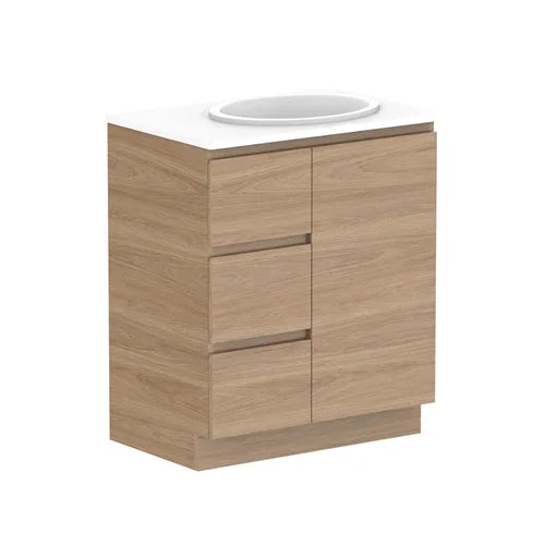 ADP Glacier Trio Custom 600 - 2400mm Freestanding Vanity Door & Drawer - Ideal Bathroom CentreGLLFCW0750WKLCP600 - 750mmRight Hand BasinLite Fresh White Interior