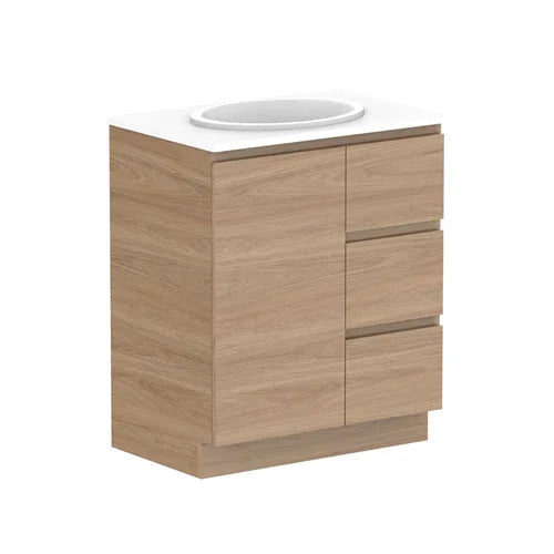 ADP Glacier Trio Custom 600 - 2400mm Freestanding Vanity Door & Drawer - Ideal Bathroom CentreGLLFCW0750WKCCP600 - 750mmCentre BasinLite Fresh White Interior