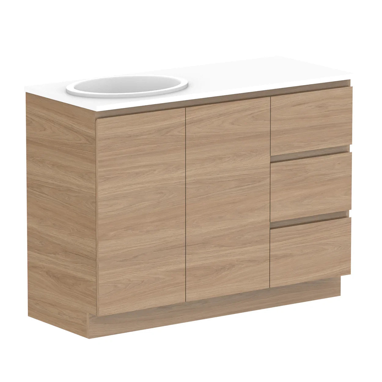 ADP Glacier Trio Custom 600-2400mm Freestanding Vanity Door & Drawer - 1051-1200mm / Left Hand Basin
