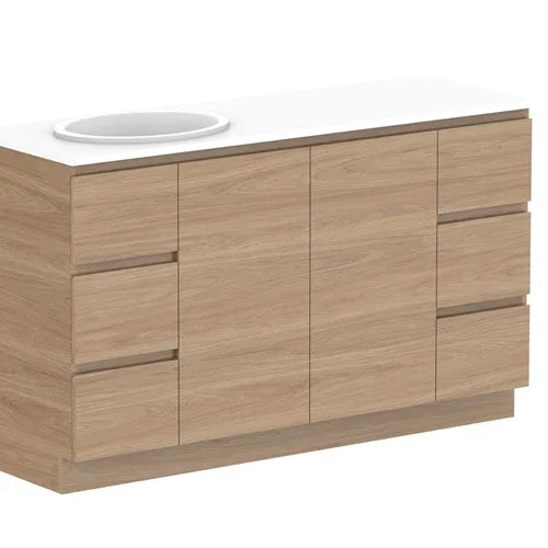 ADP Glacier Trio Custom 600 - 2400mm Freestanding Vanity Door & Drawer - Ideal Bathroom CentreGLLFCW1500WKLCP1201 - 1500mmLeft Hand BasinLite Fresh White Interior