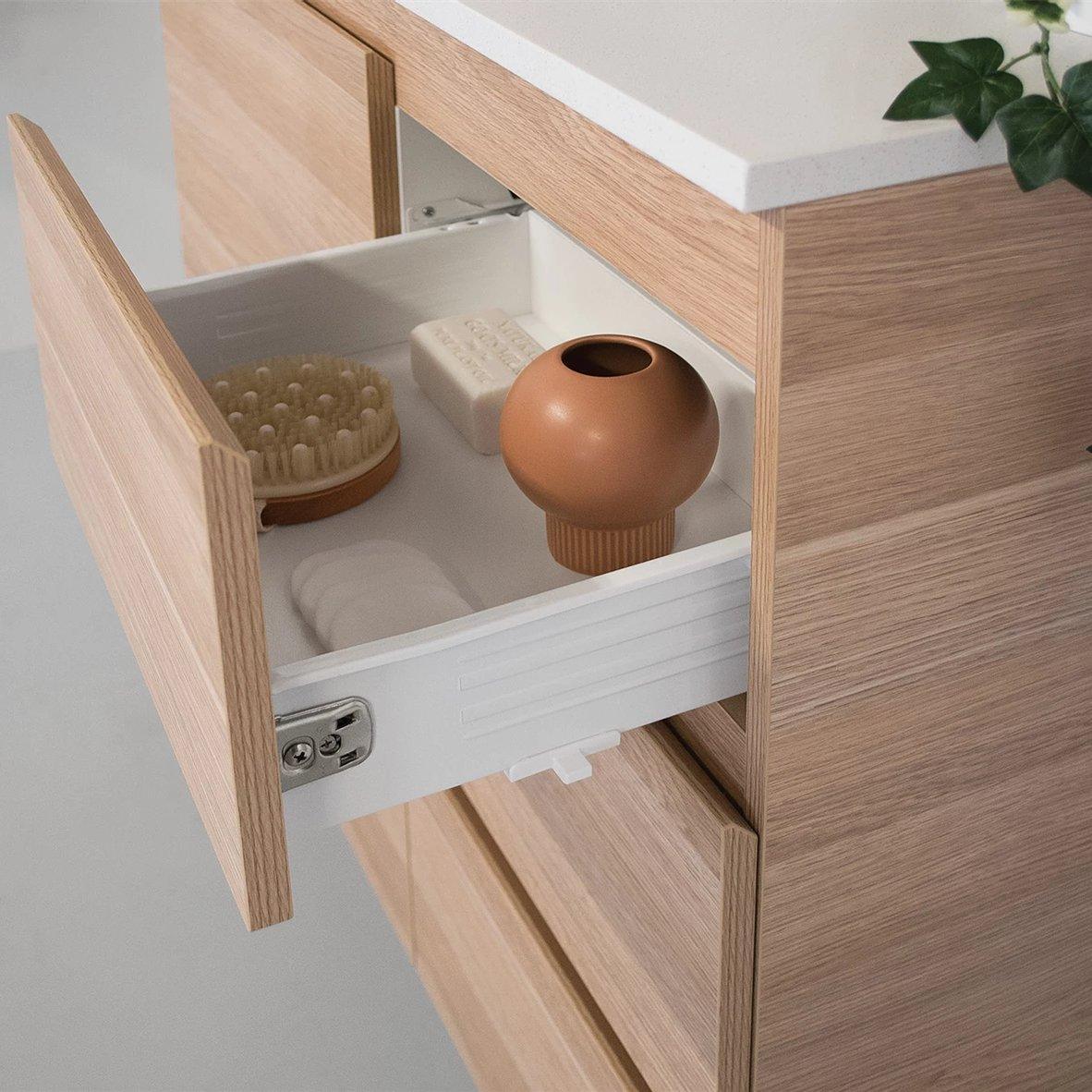 ADP Glacier Trio Custom 600 - 2400mm Freestanding Vanity Door & Drawer - Ideal Bathroom CentreGLLFCW0750WKCCP600 - 750mmCentre BasinLite Fresh White Interior