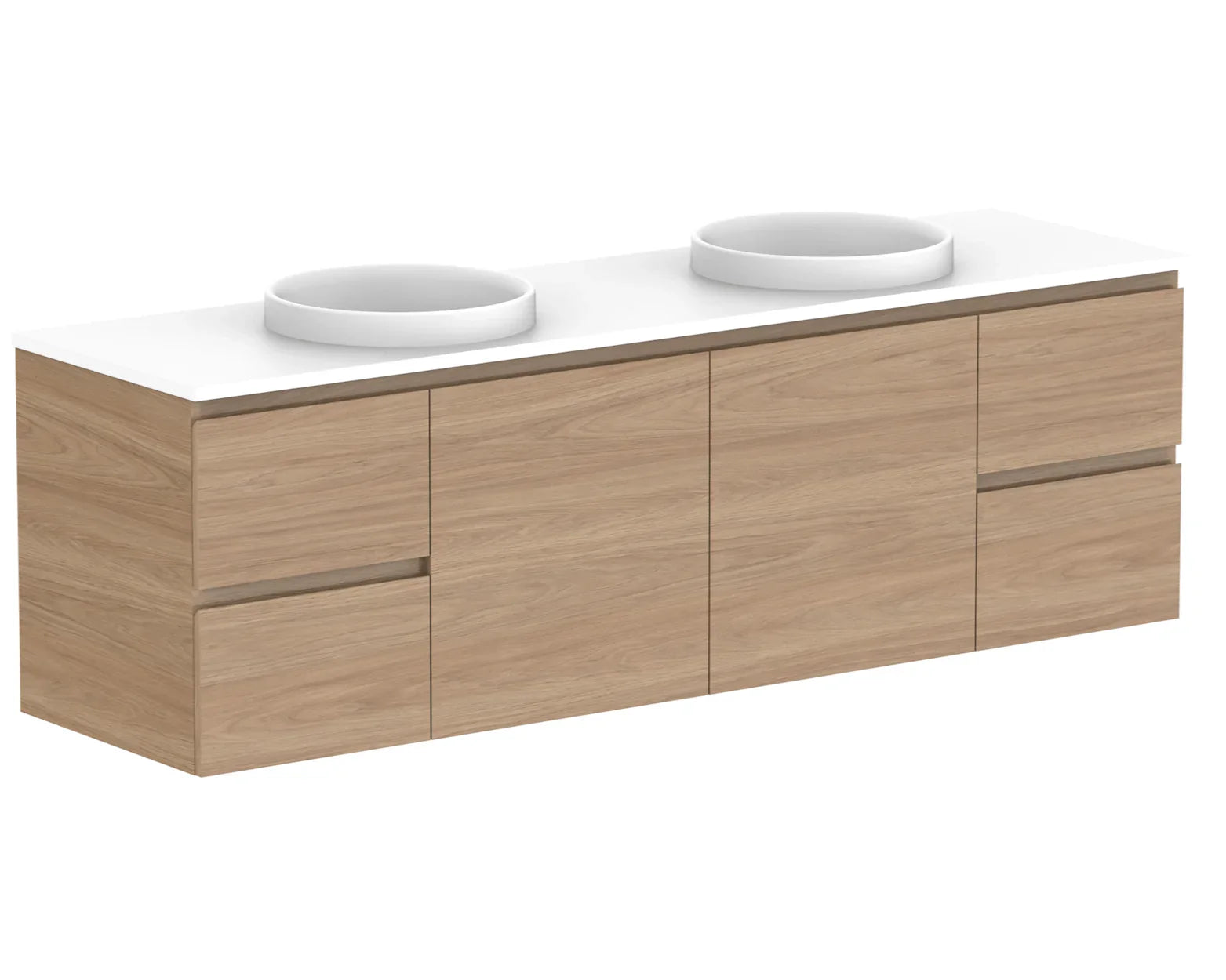 ADP Glacier Twin Custom 600 - 2400mm Wall Hung Vanity Door & Drawer - Ideal Bathroom CentreGLLFCW1800WHDCP1501 - 1800mmDouble Bowl BasinLite Fresh White Interior