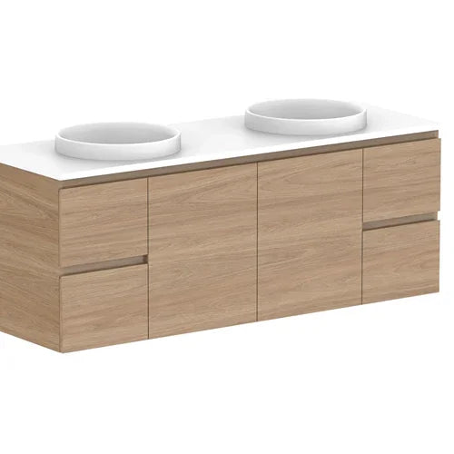 ADP Glacier Twin Custom 600 - 2400mm Wall Hung Vanity Door & Drawer - Ideal Bathroom CentreGLLFCW1500WHDCP1201 - 1500mmDouble Bowl BasinLite Fresh White Interior