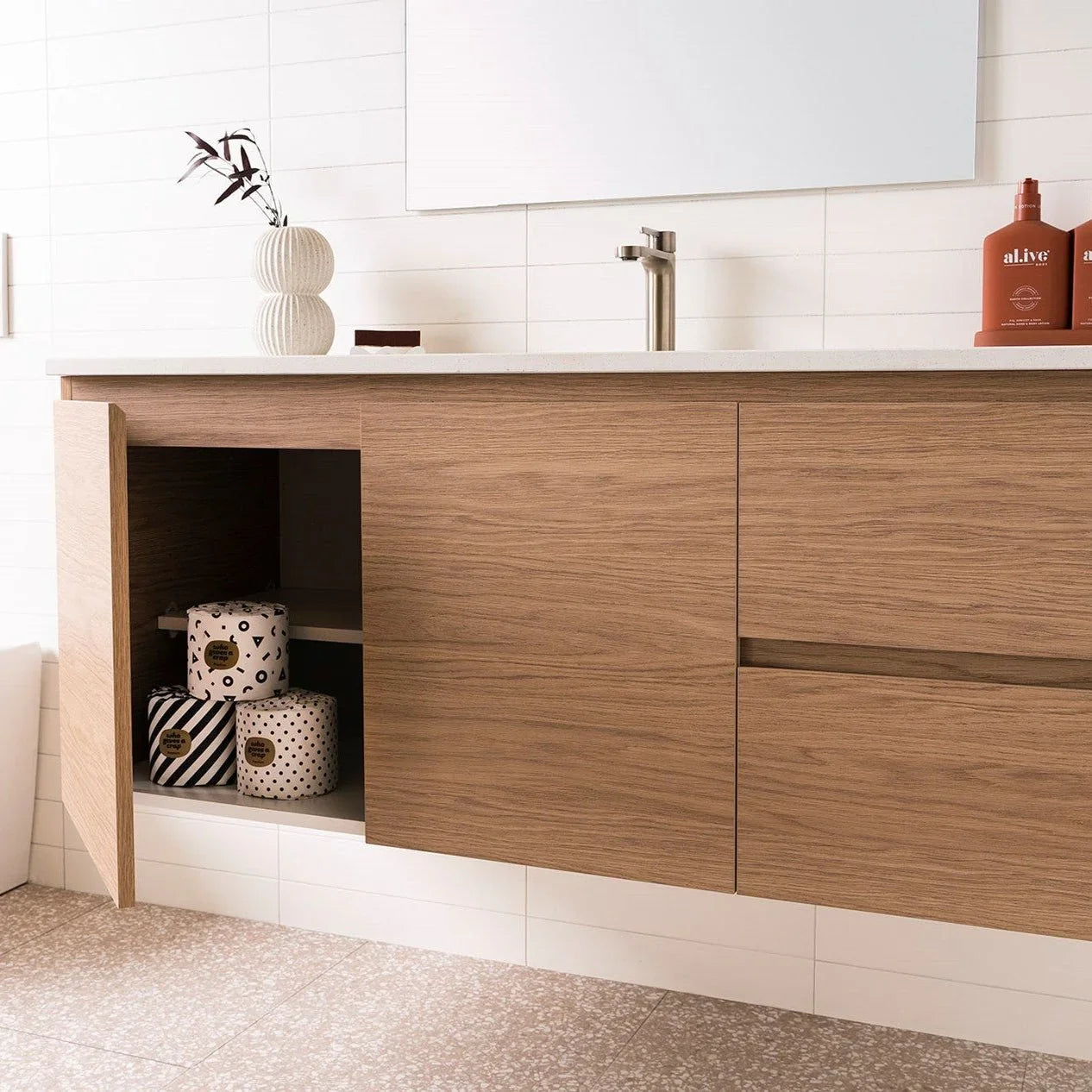 ADP Glacier Twin Custom 600 - 2400mm Wall Hung Vanity Door & Drawer - Ideal Bathroom CentreGLLFCW0750WHCCP600 - 750mmCentre BasinLite Fresh White Interior