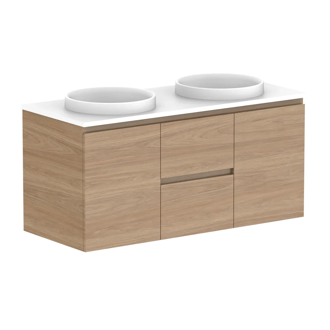 ADP Glacier Twin Custom 600 - 2400mm Wall Hung Vanity Door & Drawer - Ideal Bathroom CentreGLLFCW1200WHDCP1051 - 1200mmDouble Bowl BasinLite Fresh White Interior