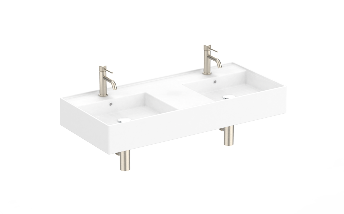 ADP Teorema 1000 mm Ceramic Wall Hung Basin, Gloss White — Double Bowl / 1 tap hole per bowl