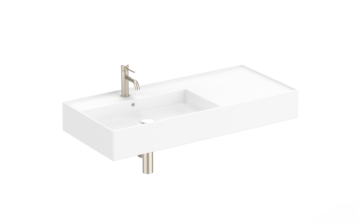 ADP Teorema 1000 mm Ceramic Wall Hung Basin, Gloss White — Left Offset / 1 tap hole