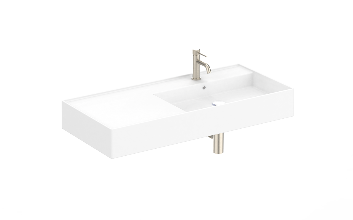 ADP Teorema 1000 mm Ceramic Wall Hung Basin, Gloss White — Right Offset / 1 tap hole