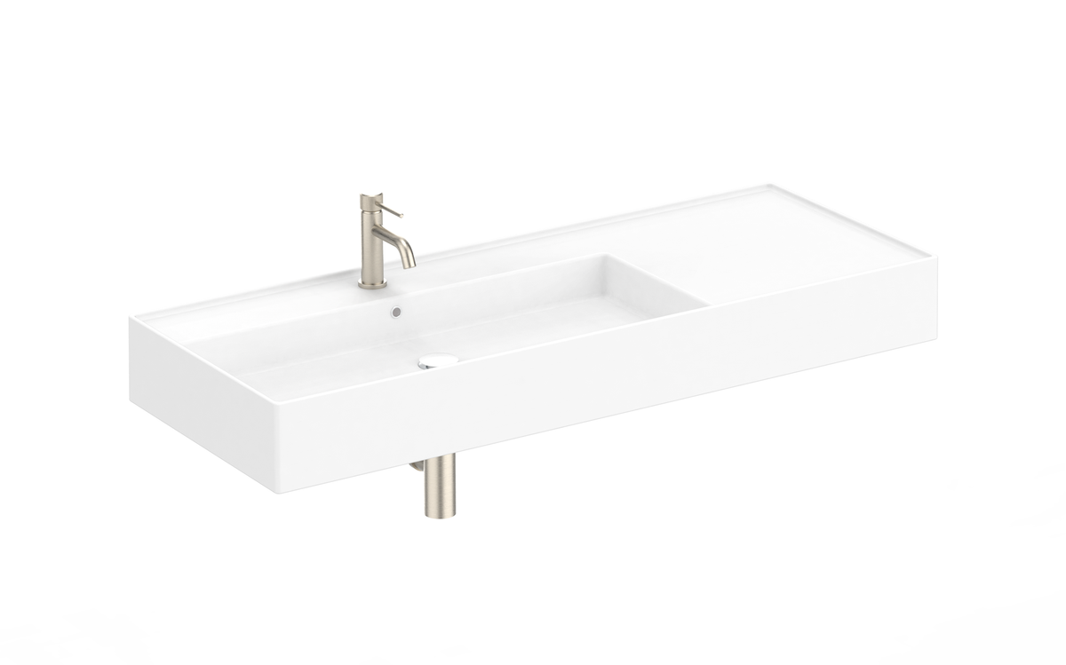 ADP Teorema 1200 mm Ceramic Wall Hung Basin, Gloss White — Left Offset / 1 tap hole