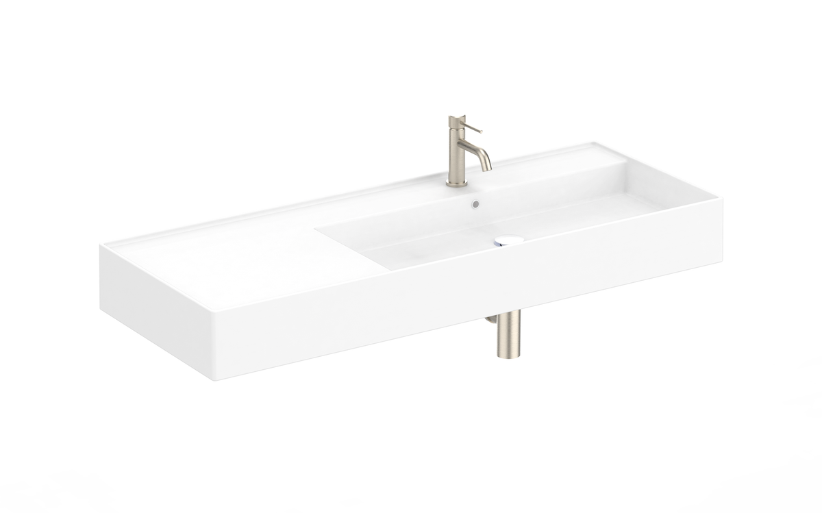 ADP Teorema 1200 mm Ceramic Wall Hung Basin, Gloss White — Right Offset / 1 tap hole