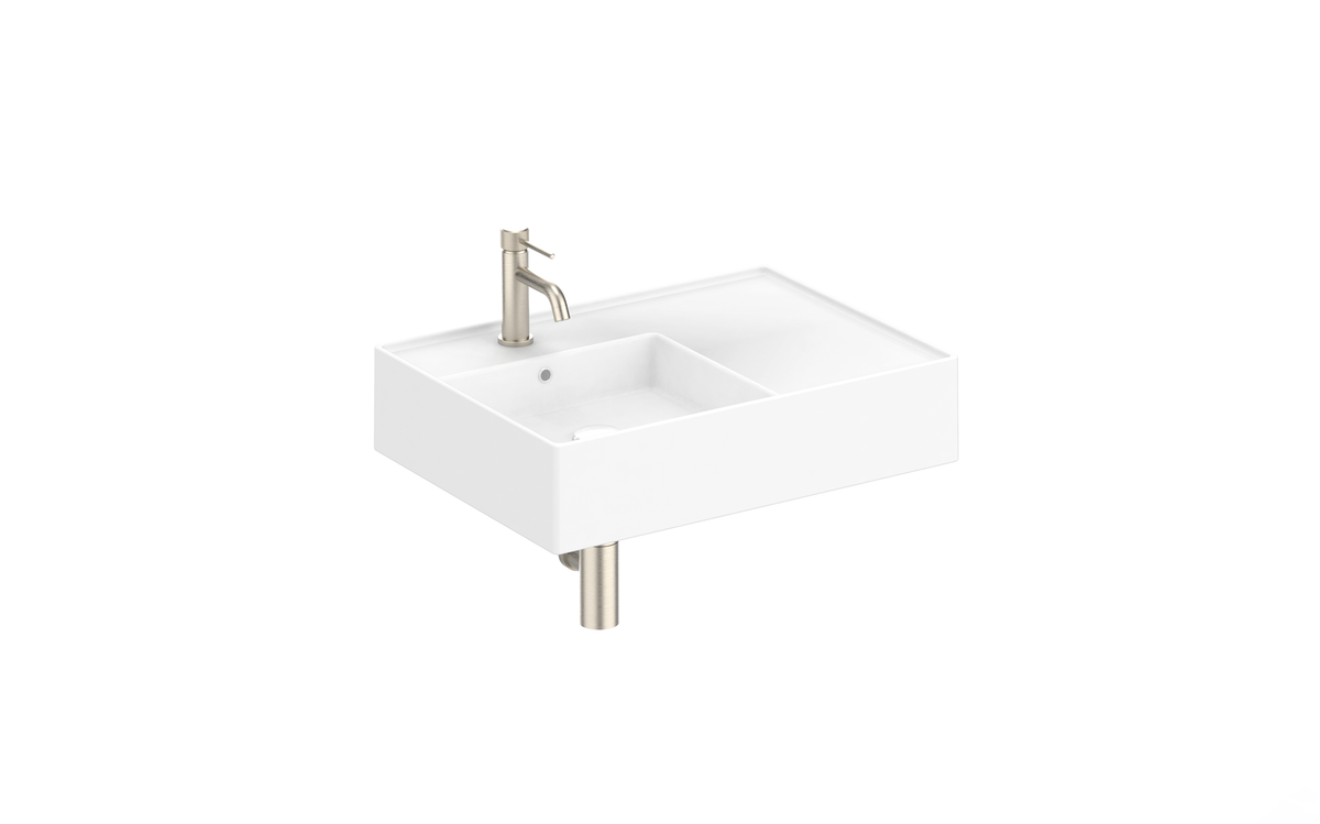 ADP Teorema 600 mm Ceramic Wall Hung Basin, Gloss White — Left Offset / 1 tap hole